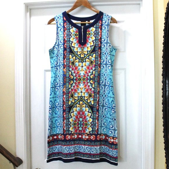 Rafaella Sleeveless Knit Dress NWOT Medallion Mosaic Print Multi Color - Picture 1 of 11